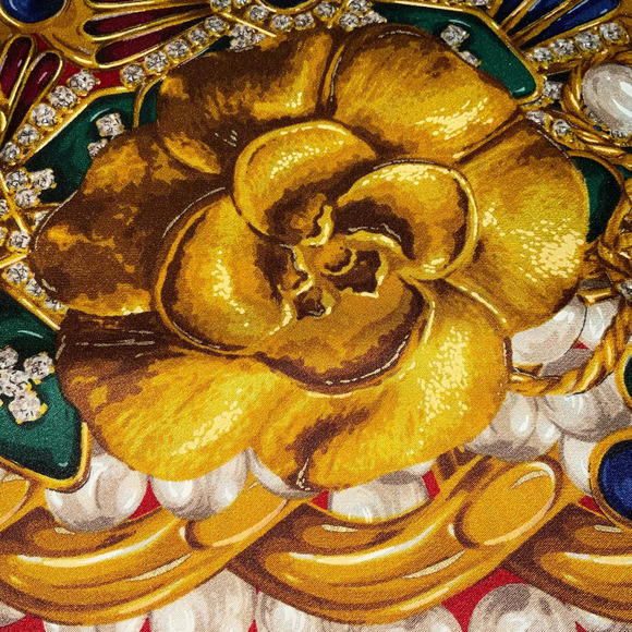 Chanel Iconic 54” Silk Shawl Jewel Camellia Motif Multicolor Large Scarf Wrap - Picture 9 of 15